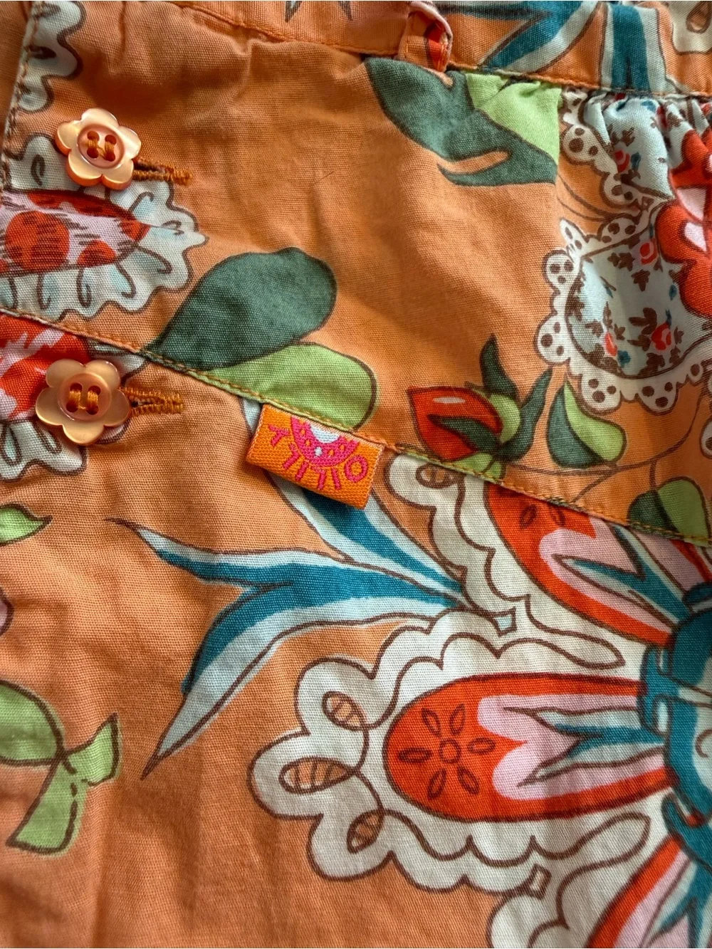 Girls Vintage Oilily Floral Orange Cotton Ruffle Hem Pants size 4 | boho vintage - Picture 3 of 5
